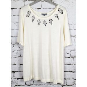 JESSICA LONDON Beaded Sequined Knit Sweater 10% Cashmere Cream Size 22/24 NWT